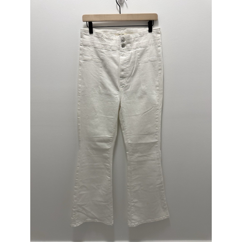 We The Free White Flare Jeans Women's 32 High Rise Stretch Denim Seams